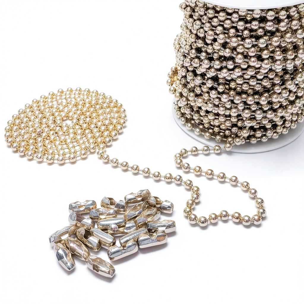 ROEIEIS stainless steel ball chain with connectors on a workbench