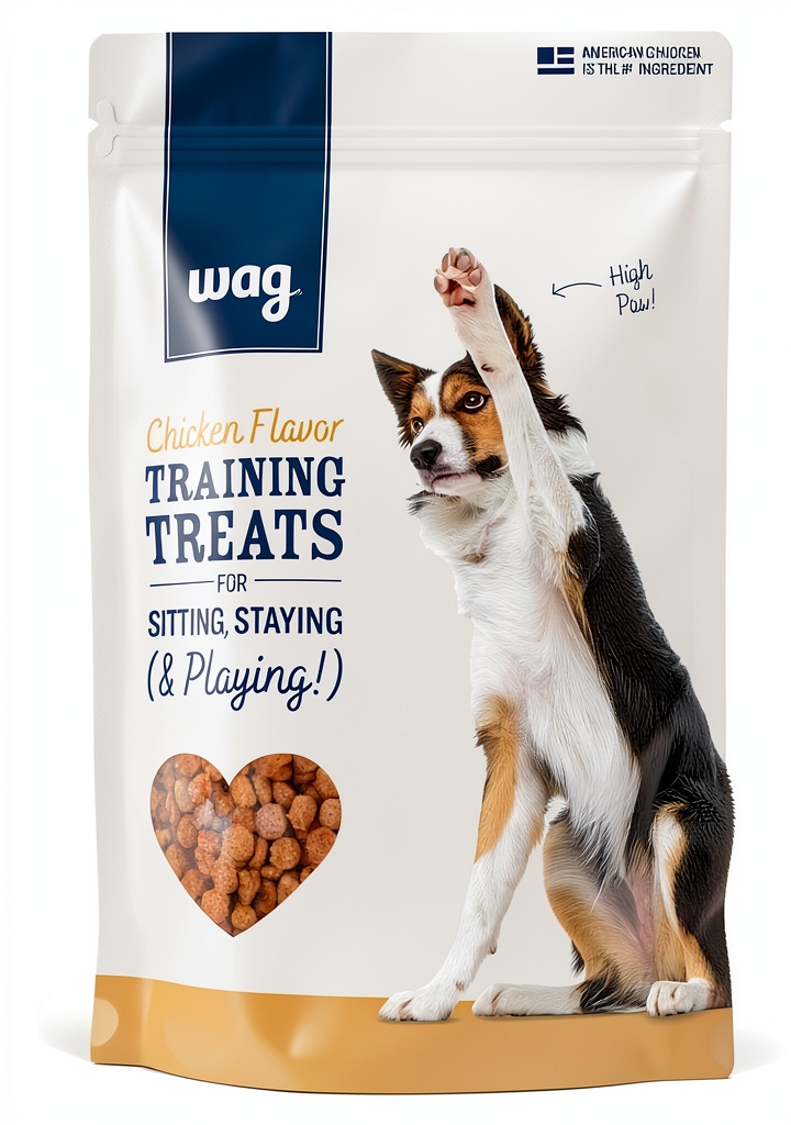 'Amazon dog treats in resealable pouch on a kitchen counter'