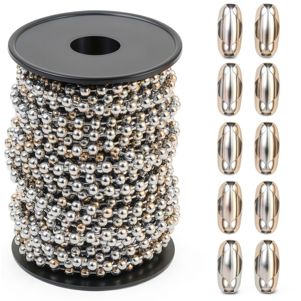 Stainless steel ball chain in use for window blind mechanism