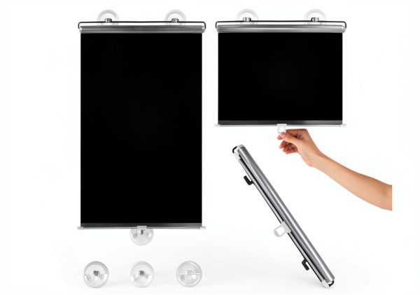 Roller Shades for Indoor Windows, Blackout Suction Cup Retractable Gray Roller Shades for Indoor Windows and Car Windshield-0