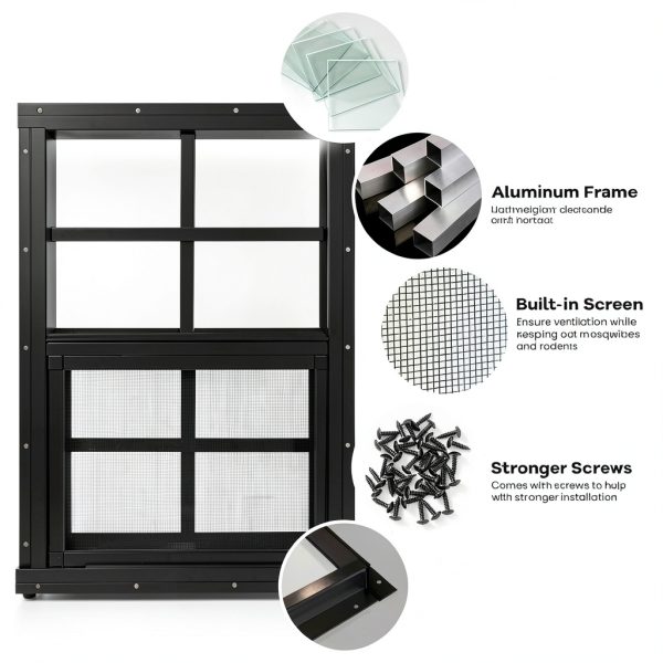 Shed Windows 2 Pack Black 12x18 Tempered Glass with Screen – NOTASA-3
