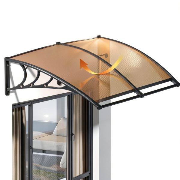 VIVOHOME Polycarbonate Window Door Awning Brown 40x80 Inch Bracket-2