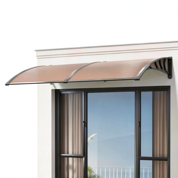 VIVOHOME Polycarbonate Window Door Awning Brown 40x80 Inch Bracket-1