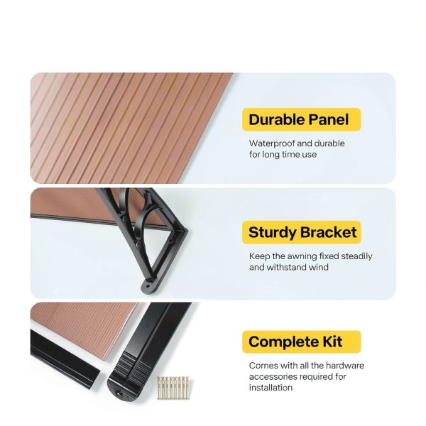 Polycarbonate Window Door Awning VIVOHOME Brown 40x80 Inch-5
